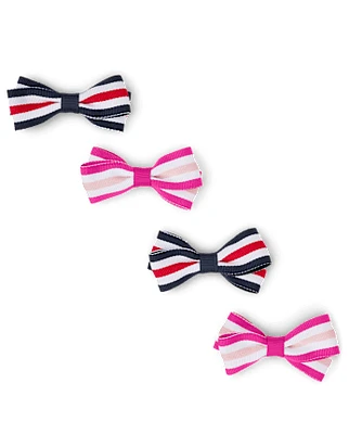 Girls Striped Bow Hair Clips 4-Pack - Uniform