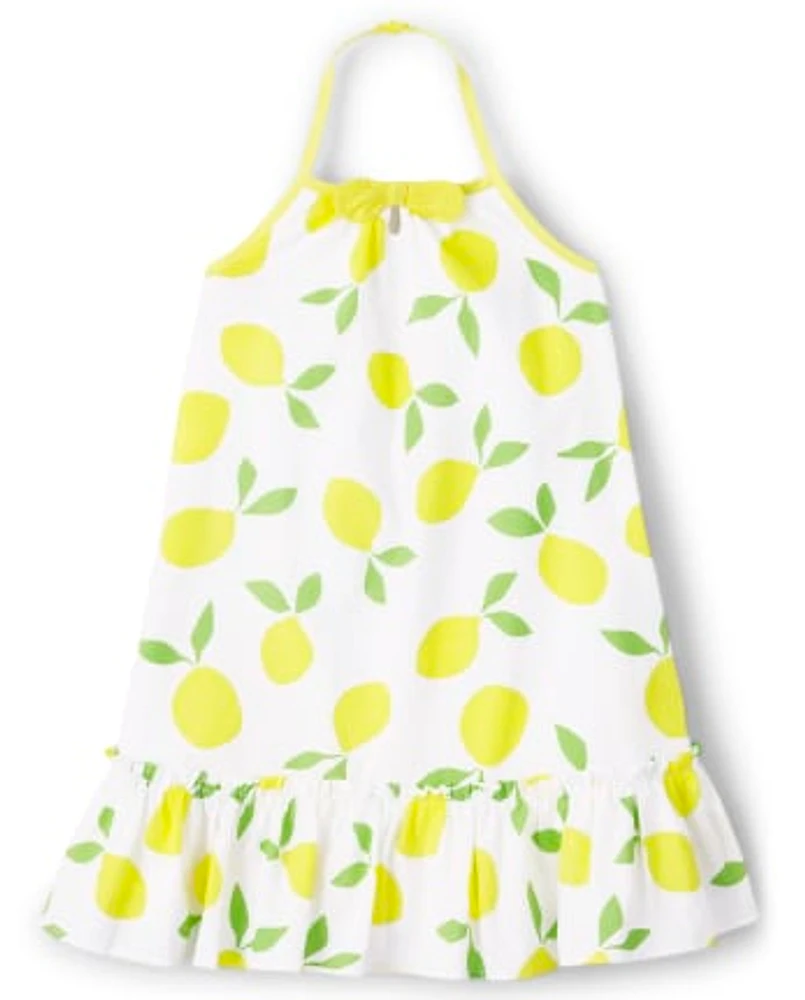 Girls Lemon Halter Dress - Citrus & Sunshine