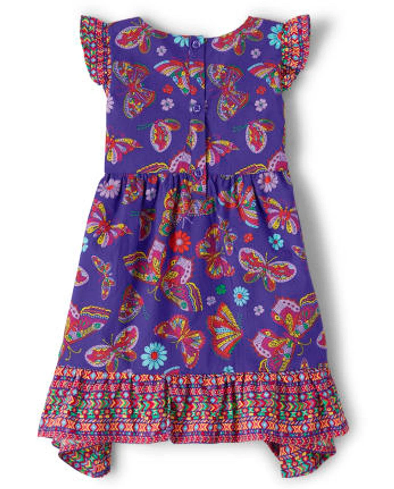 Girls Butterfly Hanky Hem Dress - Music Festival