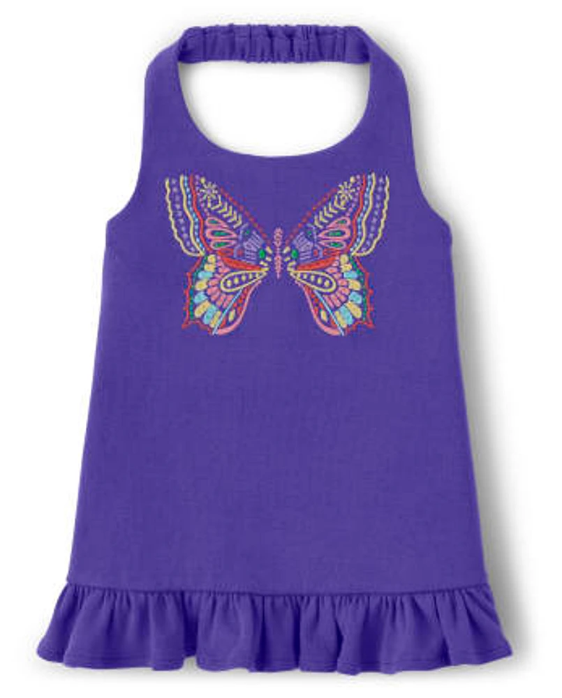 Girls Embroidered Butterfly Halter Top - Music Festival