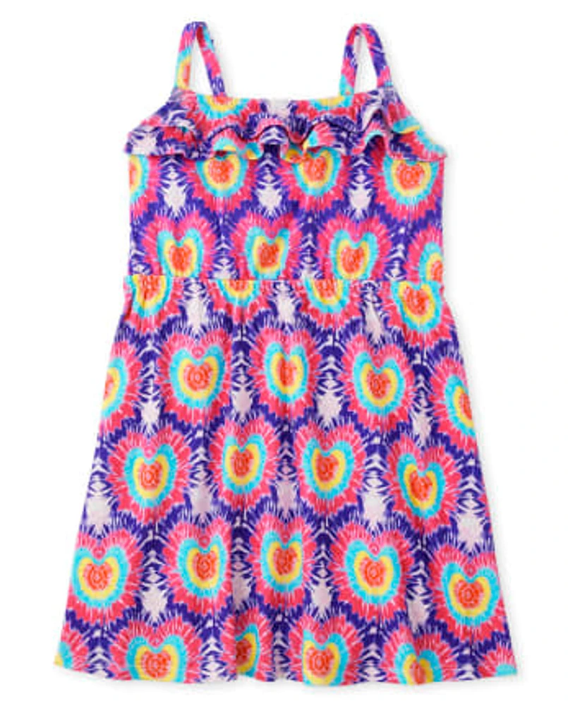 Girls Tie Dye Heart Ruffle Dress - Music Festival