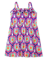 Girls Tie Dye Heart Ruffle Dress - Music Festival