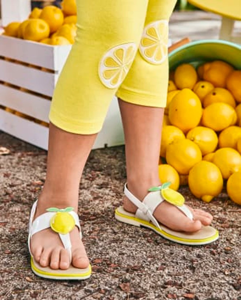 Girls Applique Lemon Sandals - Citrus & Sunshine