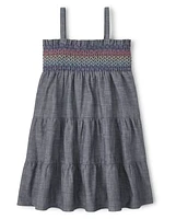 Girls Smocked Tiered Dress - Music Festival