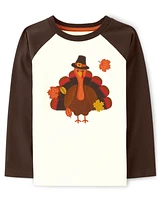 Boys Embroidered Turkey Raglan Top - Autumn Harvest