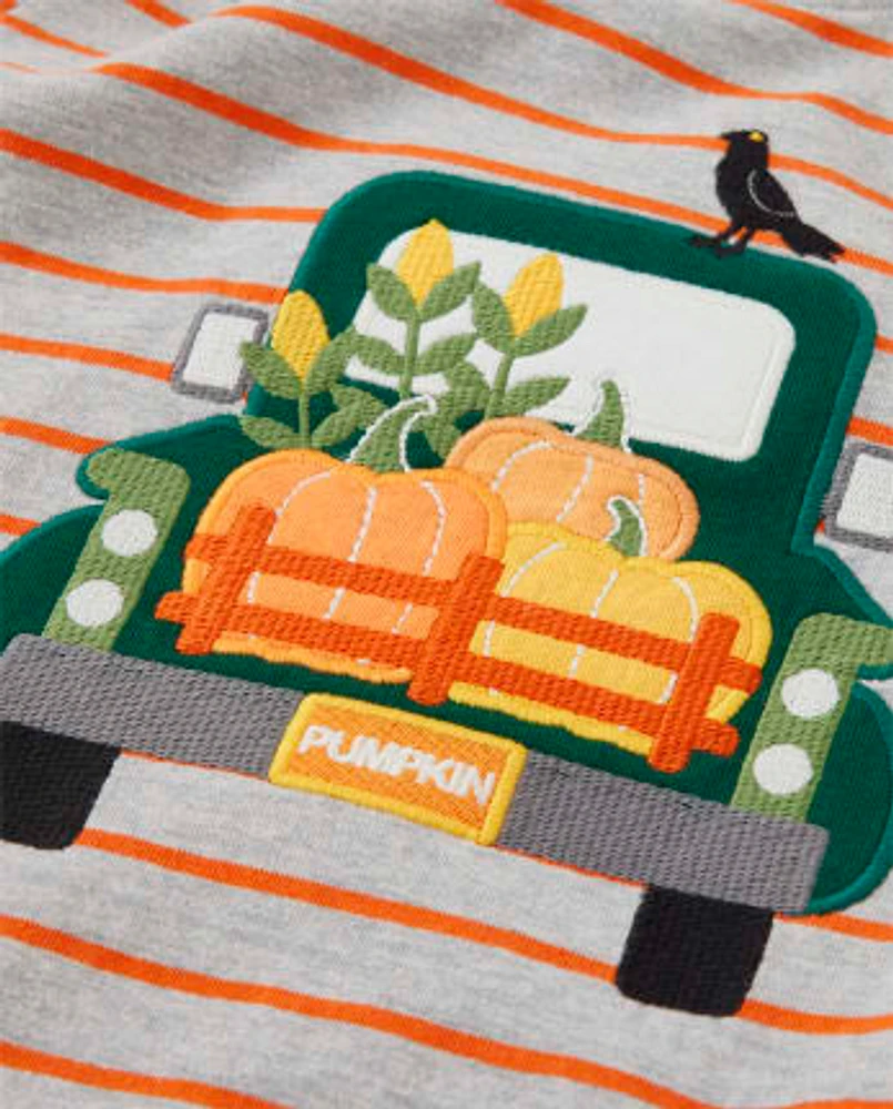 Boys Striped Truck Top - Perfect Pumpkin