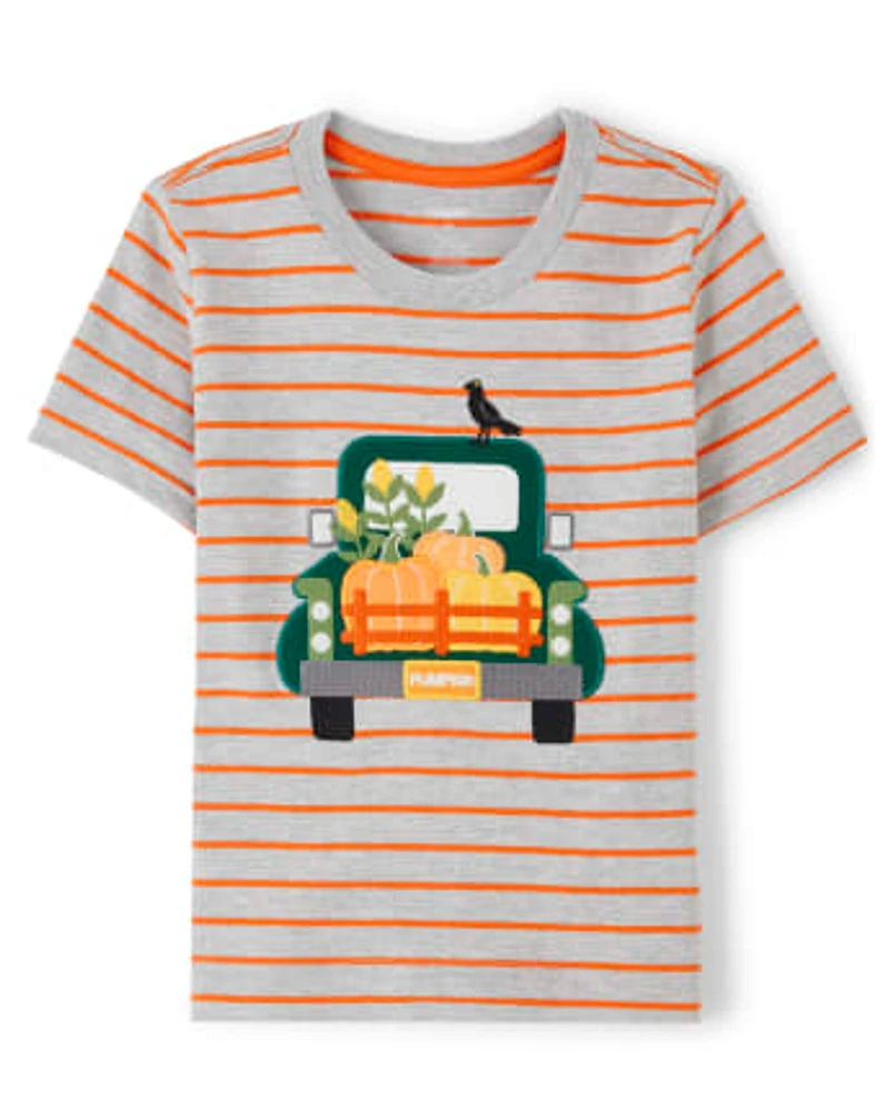 Boys Striped Truck Top - Perfect Pumpkin