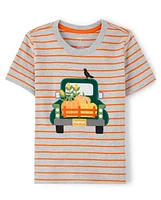 Boys Striped Truck Top - Perfect Pumpkin