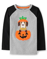 Haut raglan brodé pour garçon avec motif chien - Trick or Treat