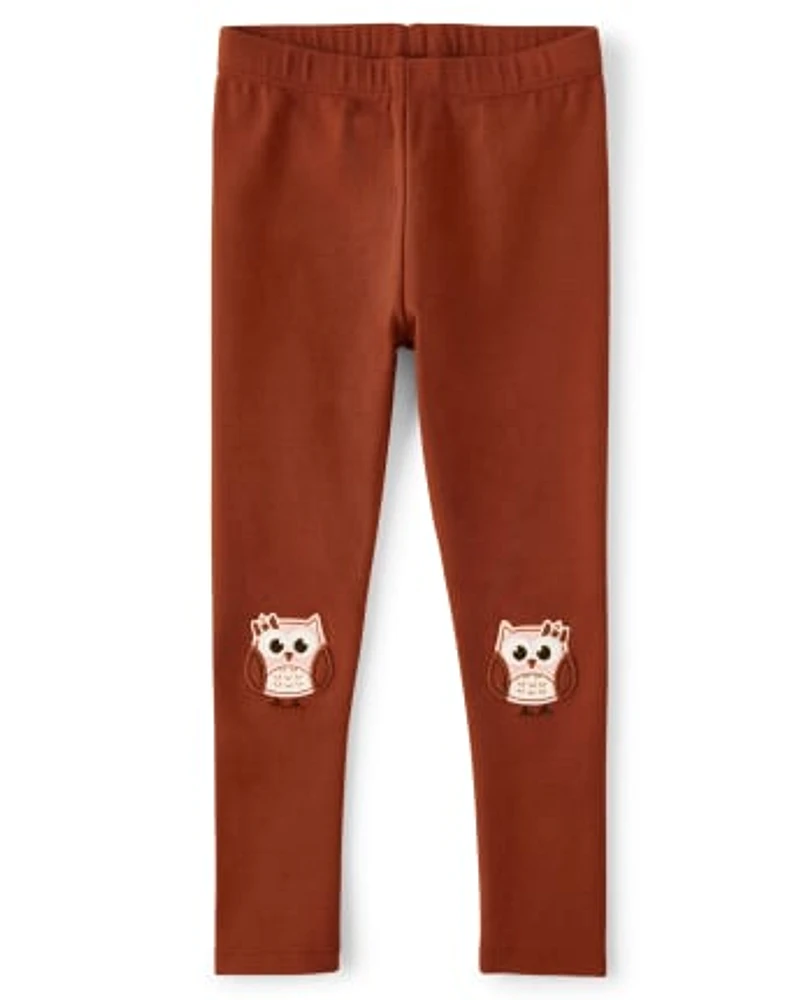 Leggings brodés hibou pour fille - Récolte d'automne