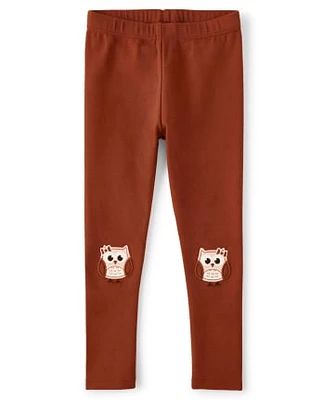 Leggings brodés hibou pour fille - Récolte d'automne