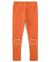 Girls Embroidered Pumpkin Leggings - Perfect