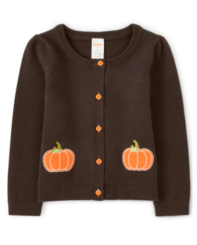 Girls Applique Pumpkin Cardigan - Perfect