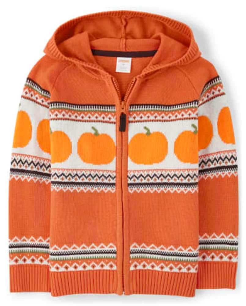 Kids Pumpkin Fairisle Zip Up Hoodie - Perfect