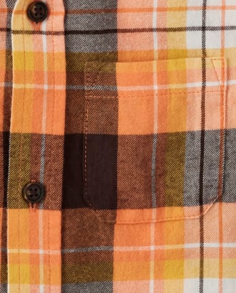 Boys Plaid Button Up Shirt - Perfect Pumpkin