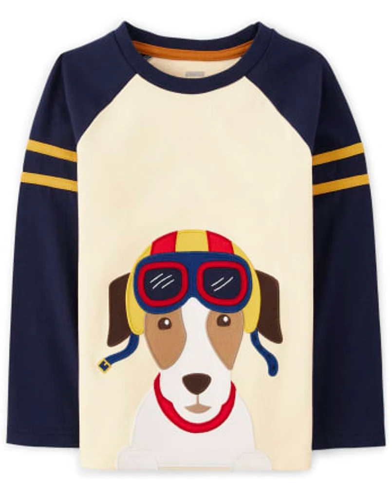 Boys Pilot Dog Raglan Top - Aviator School