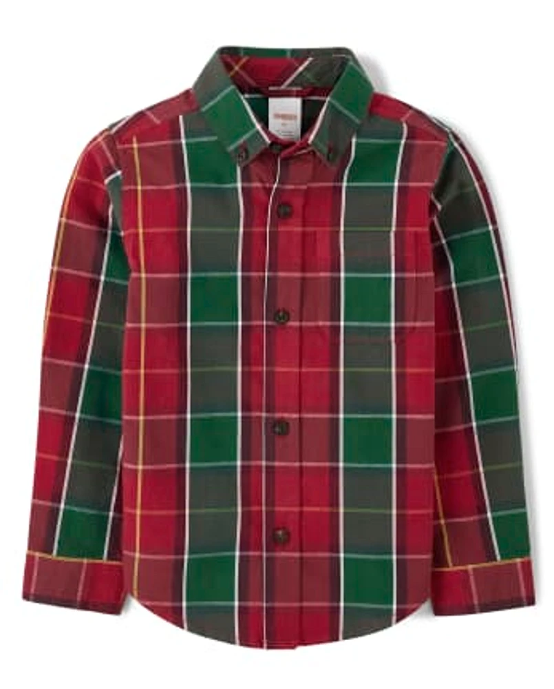 Chemise boutonnée assortie à carreaux pour garçons - Holiday Traditions