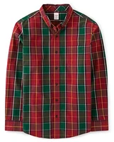 Mens Matching Family Plaid Button Up Shirt