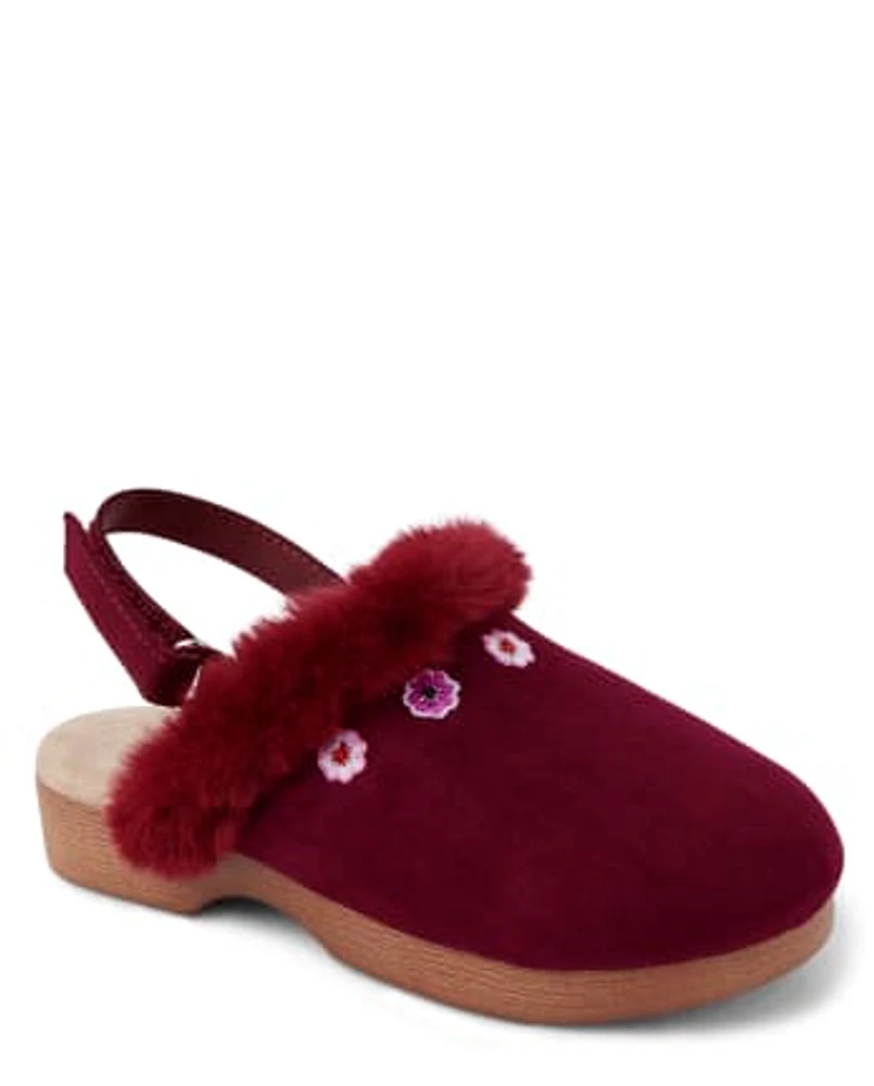 Girls Embroidered Flower Clogs - Spice Market