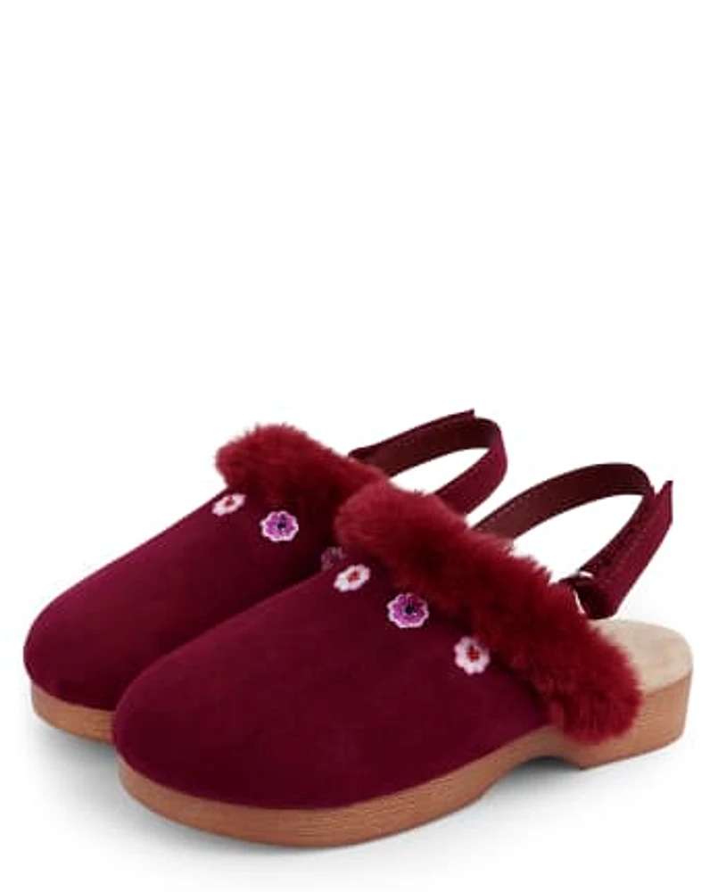 Girls Embroidered Flower Clogs - Spice Market