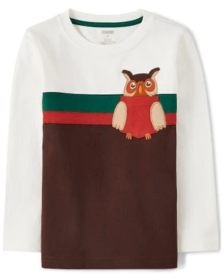 Boys Embroidered Owl Top - Autumn Harvest