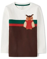 Boys Embroidered Owl Top - Autumn Harvest