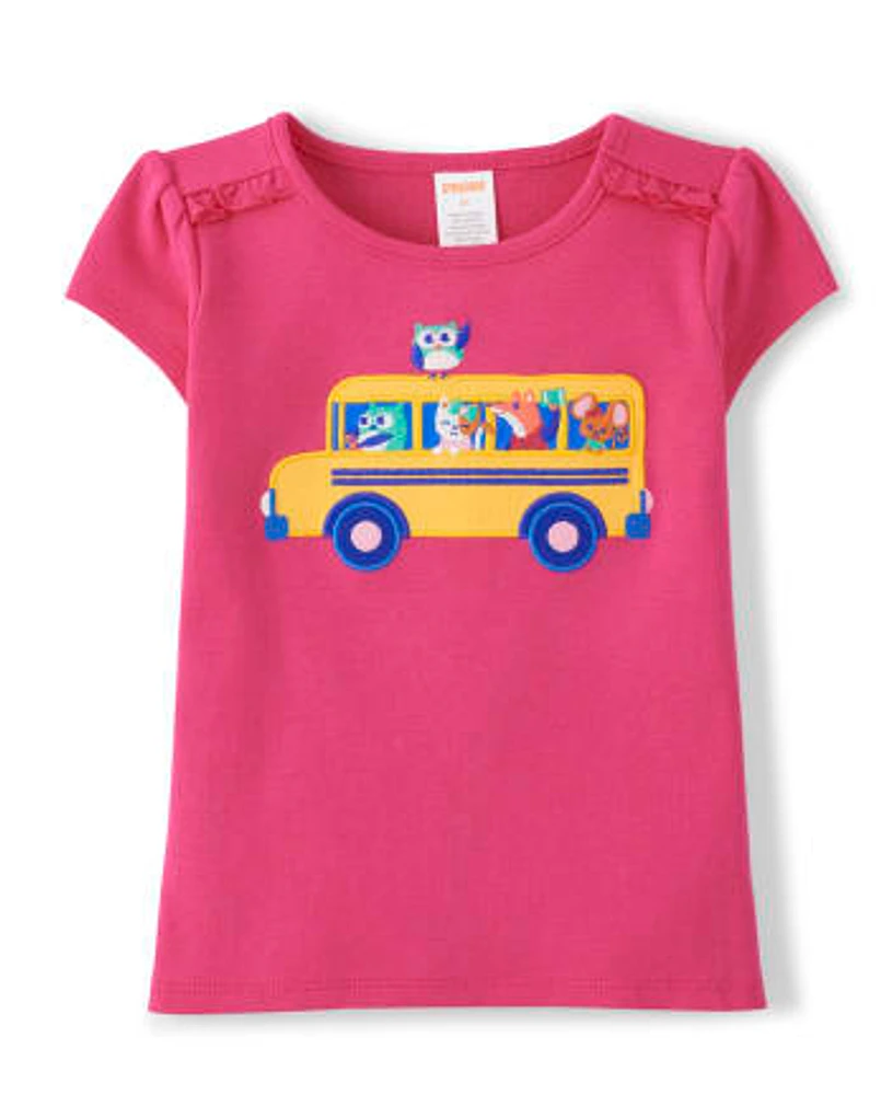 Girls Embroidered School Bus Ruffle Top - Future Artist