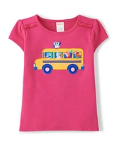 Girls Embroidered School Bus Ruffle Top - Future Artist