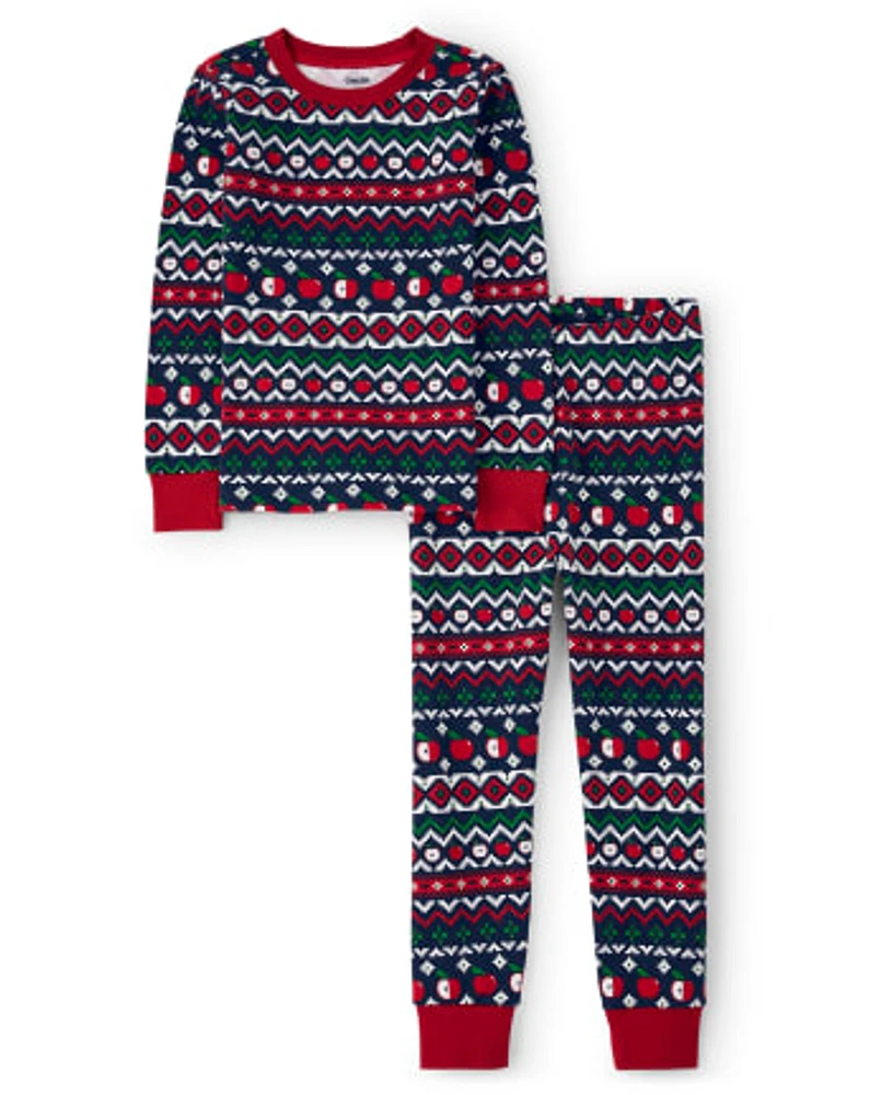 Kids Apple Fairisle Snug Fit Cotton Pajamas - Gymmies