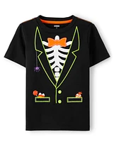 Boys Embroidered Skeleton Top - Trick or Treat