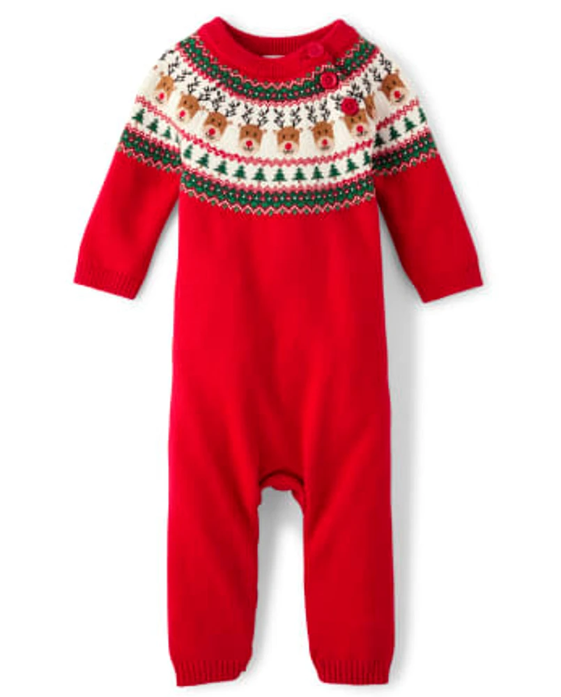 Baby Reindeer Fairisle Sweater Romper - Holiday Express