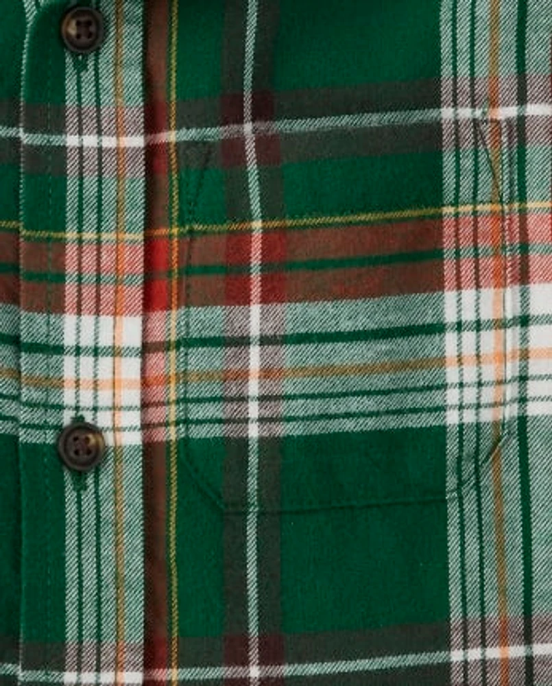 Boys Plaid Button Up Shirt - Autumn Harvest