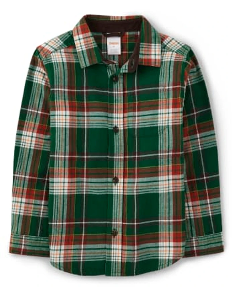 Boys Plaid Button Up Shirt - Autumn Harvest