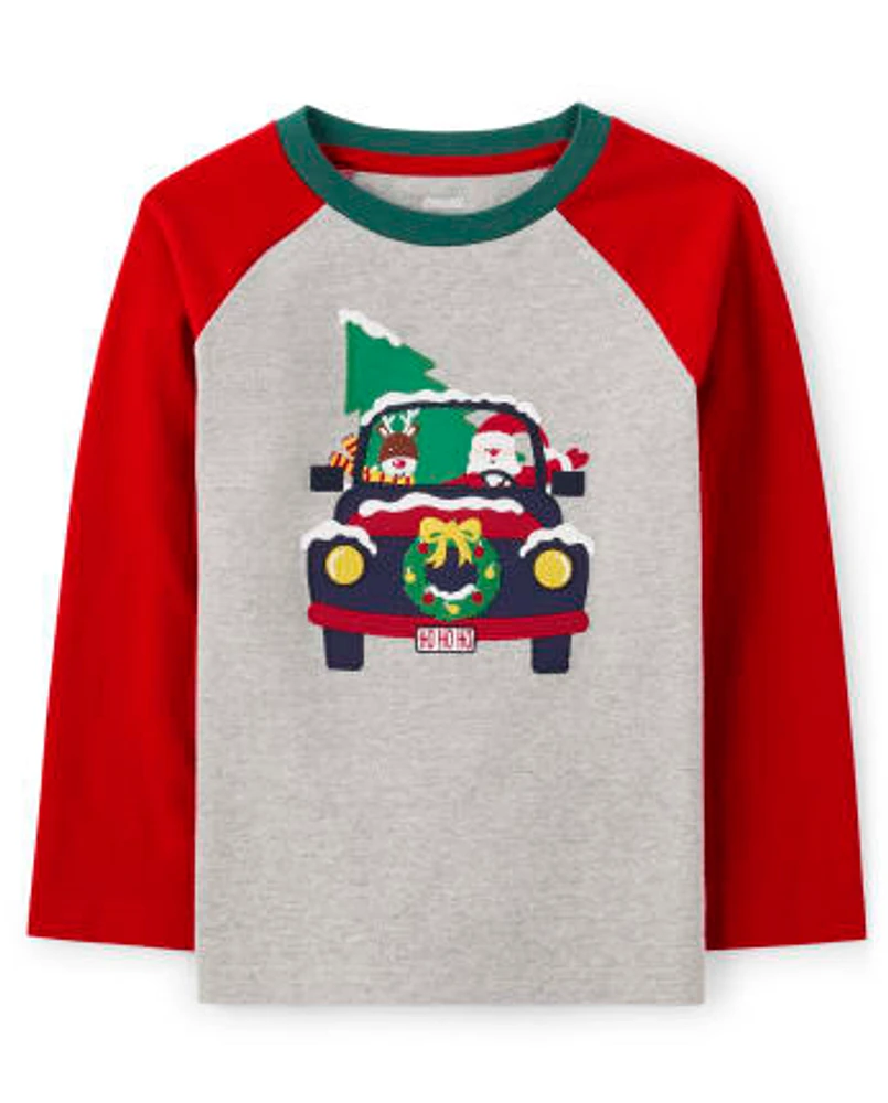 Boys Embroidered Truck Raglan Top - Holiday Express