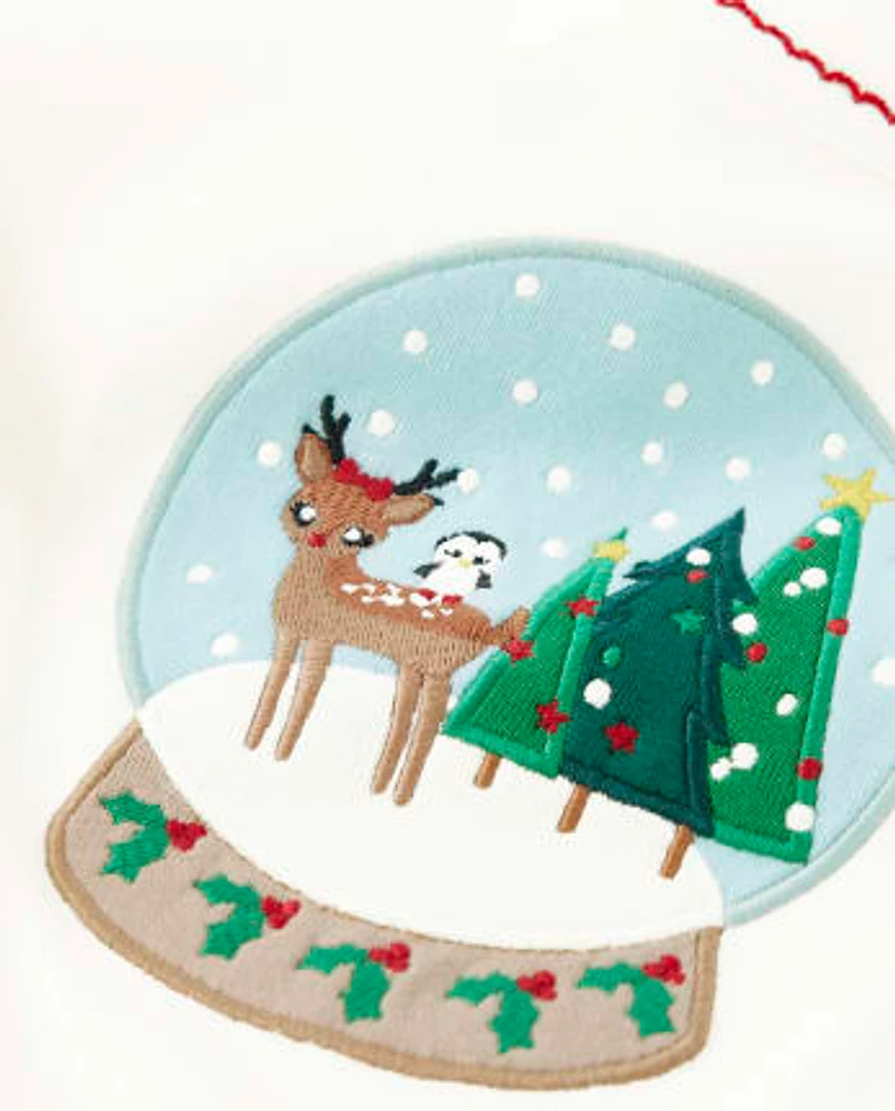 Girls Embroidered Snow Globe Top - Holiday Express