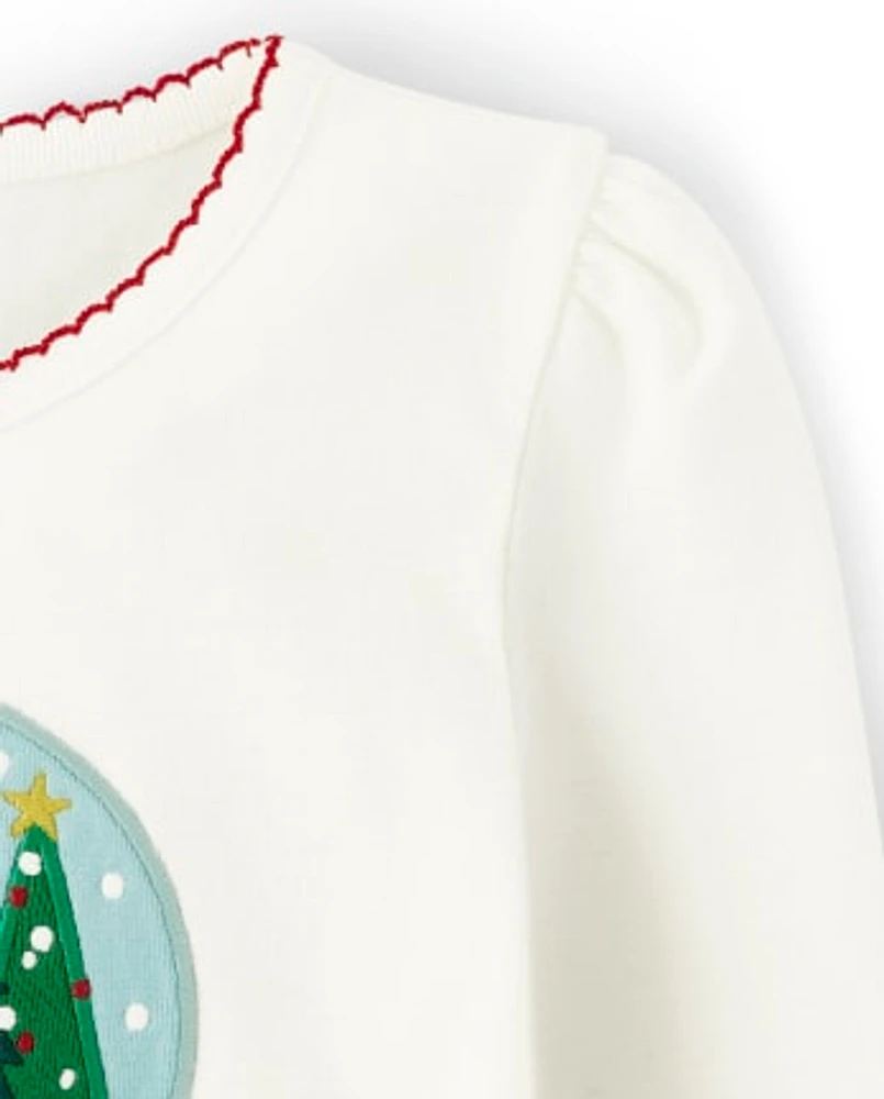 Girls Embroidered Snow Globe Top - Holiday Express