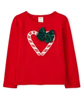 Girls Embroidered Candy Cane Heart Top - Holiday Express