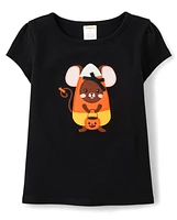 Girls Embroidered Mouse Top - Trick or Treat