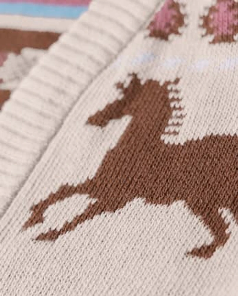 Girls Horse Fairisle Cardigan - Little Rocky Mountain