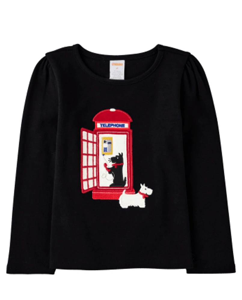 Girls Embroidered Phone Booth Top - London Calling