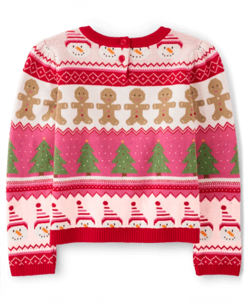 Girls Intarsia Christmas Sweater - Gingerbread House