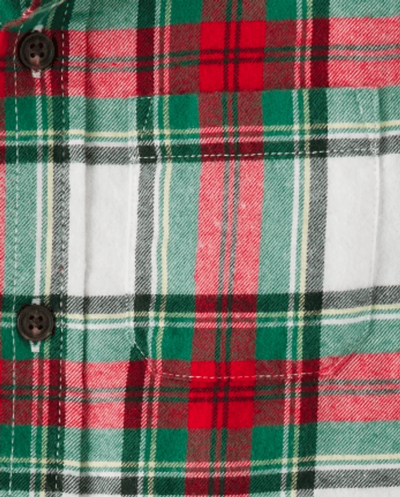 Boys Matching Family Plaid Button Up Shirt