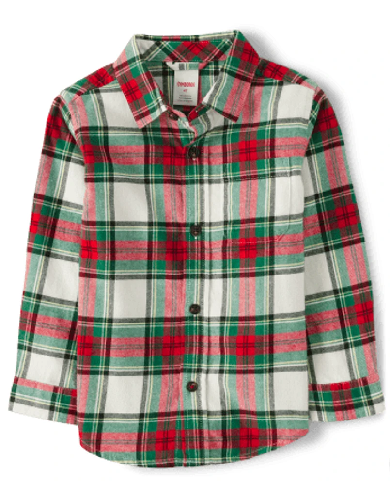 Boys Matching Family Plaid Button Up Shirt