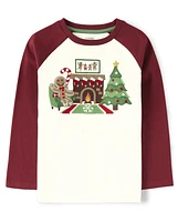 Boys Embroidered Christmas Raglan Top - Gingerbread House