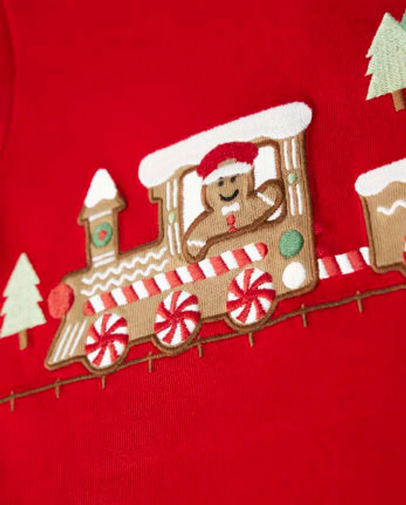 Boys Embroidered Train Layered Top - Gingerbread House