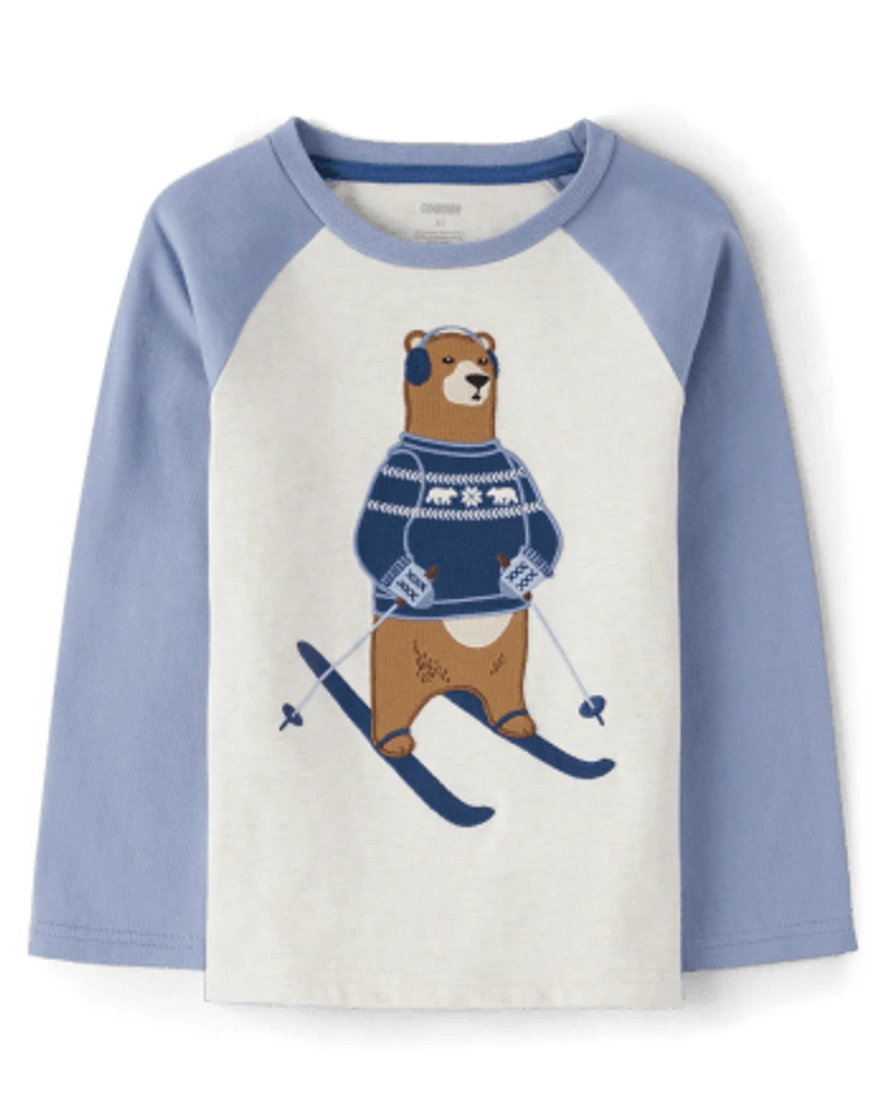 Boys Embroidered Bear Raglan Top - Hugs