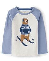 Boys Embroidered Bear Raglan Top - Hugs