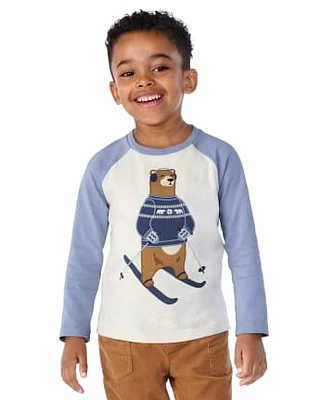 Boys Embroidered Bear Raglan Top - Hugs