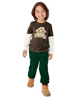 Boys Corduroy Pull On Pants - Gingerbread House