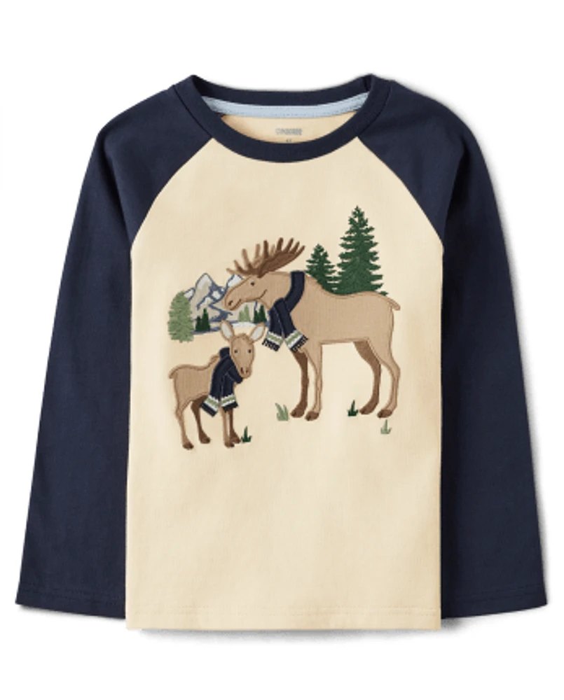 Boys Embroidered Moose Raglan Top - Little Rocky Mountain